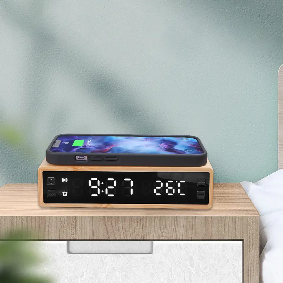 Bamboo Alarm Clock - Wireless Charger - Wooderland