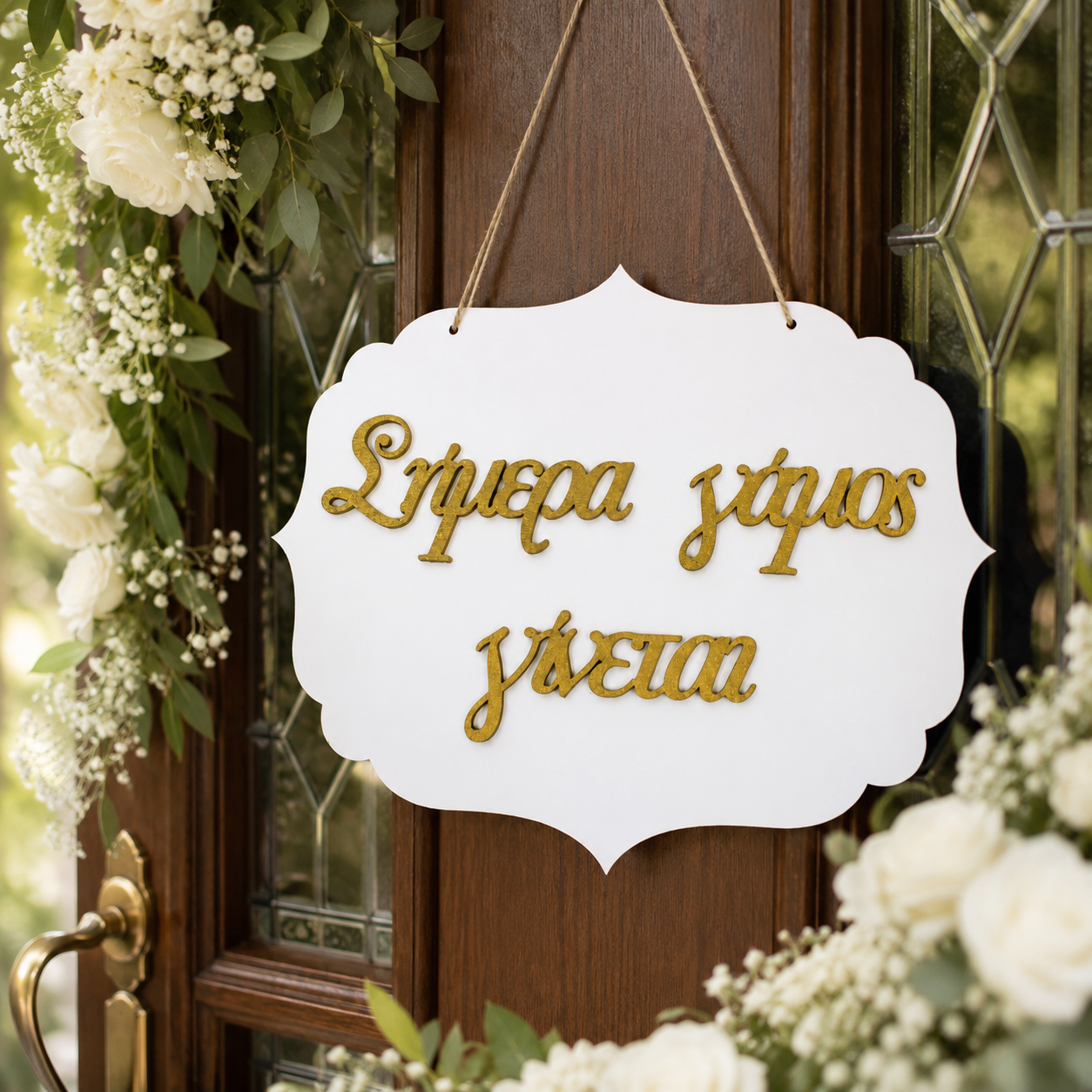 Wedding Day Wooden Welcome Sign White/Gold