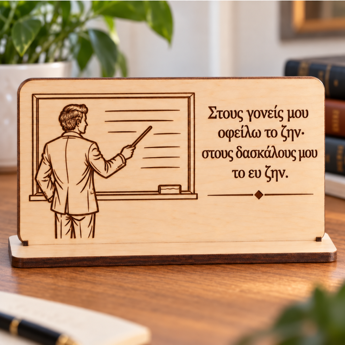 Wooden Teacher Appreciation Plaque – Greek Quote