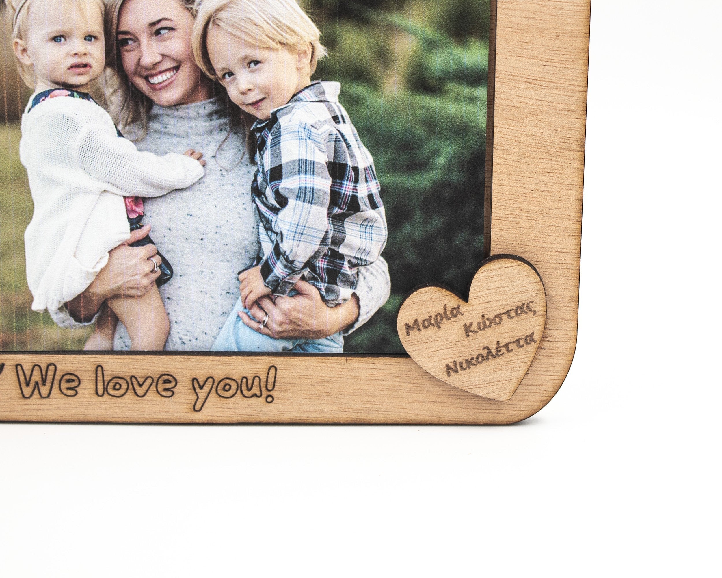 Wooderland wooden photo frame for mom displayed on a shelf