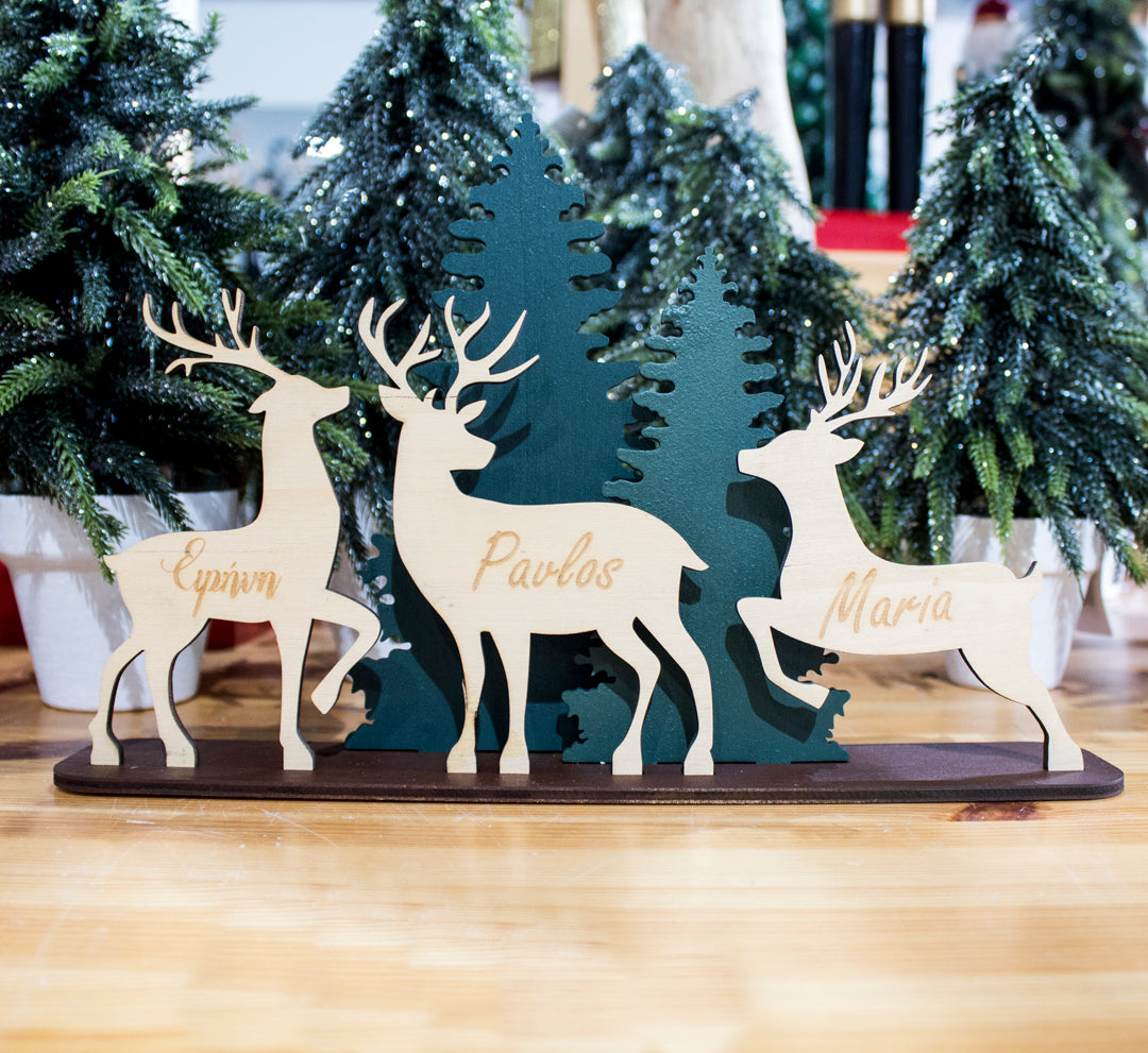 Custom Wooden Set with Trees and Reindeers