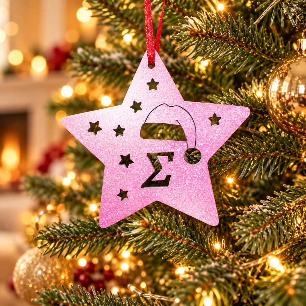 Christmas Ornament Custom Letter in a warm Christmas setting