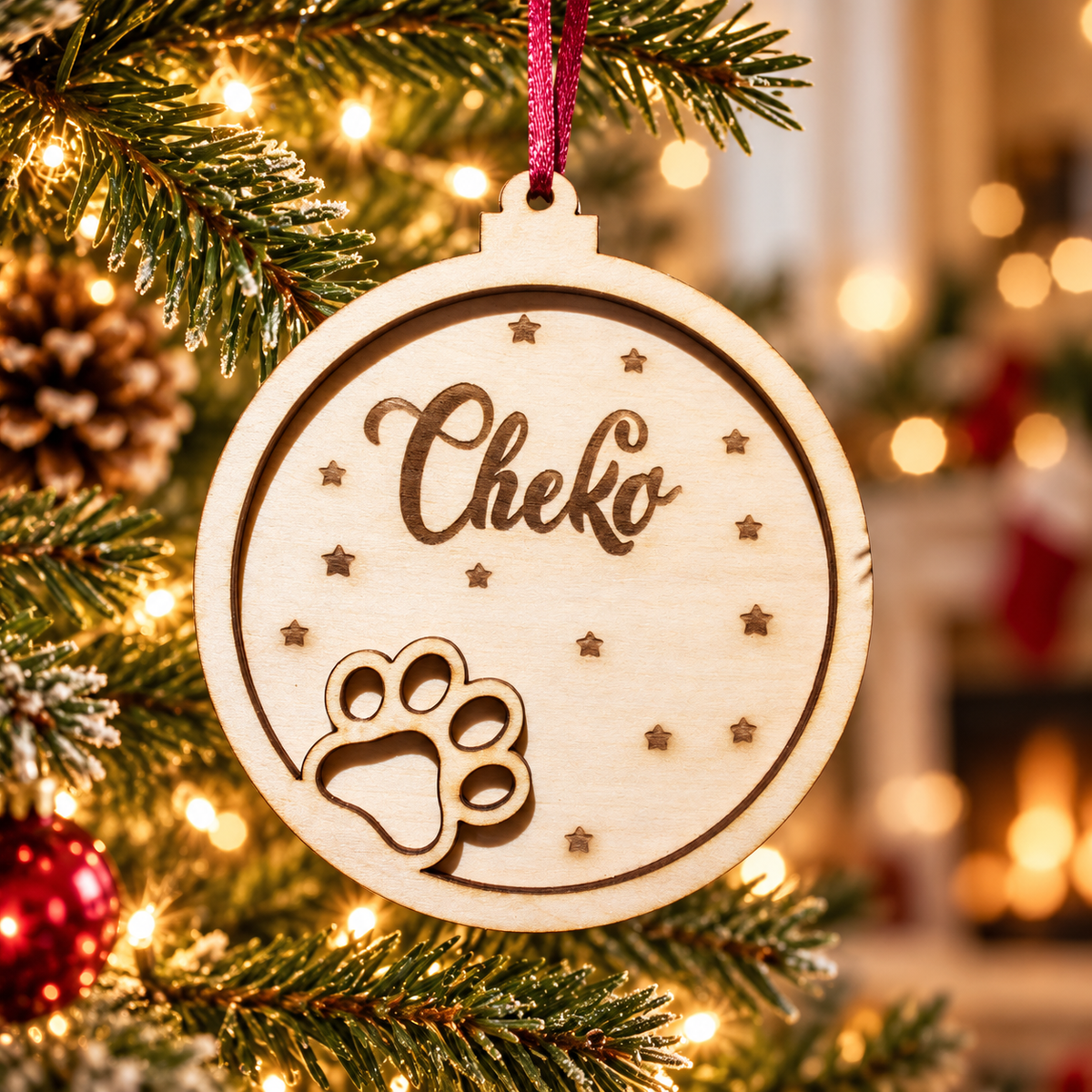 Custom Christmas Ornaments for pets in a warm Christmas setting