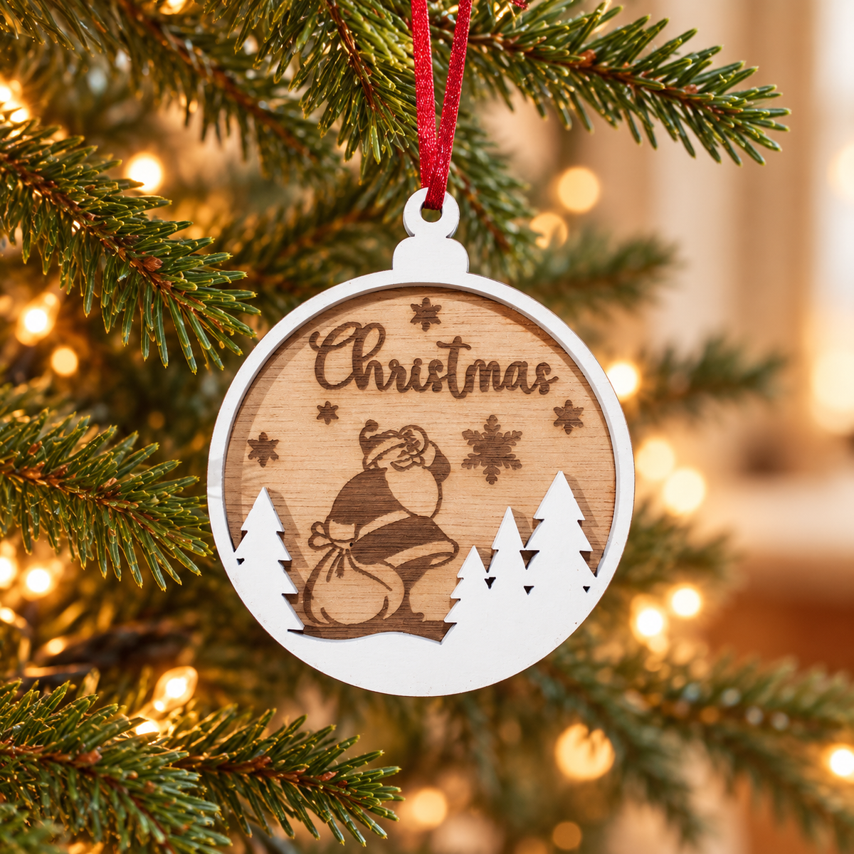 Custom Christmas Ornament in a warm Christmas setting