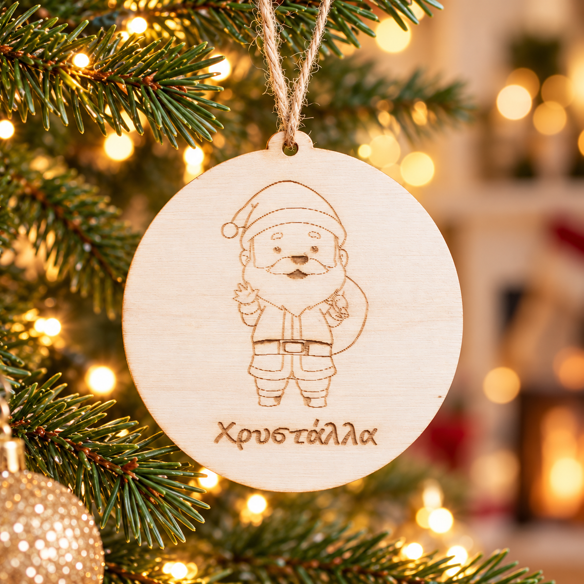 Custom Wooden Christmas Ornament for Kids in a warm Christmas setting