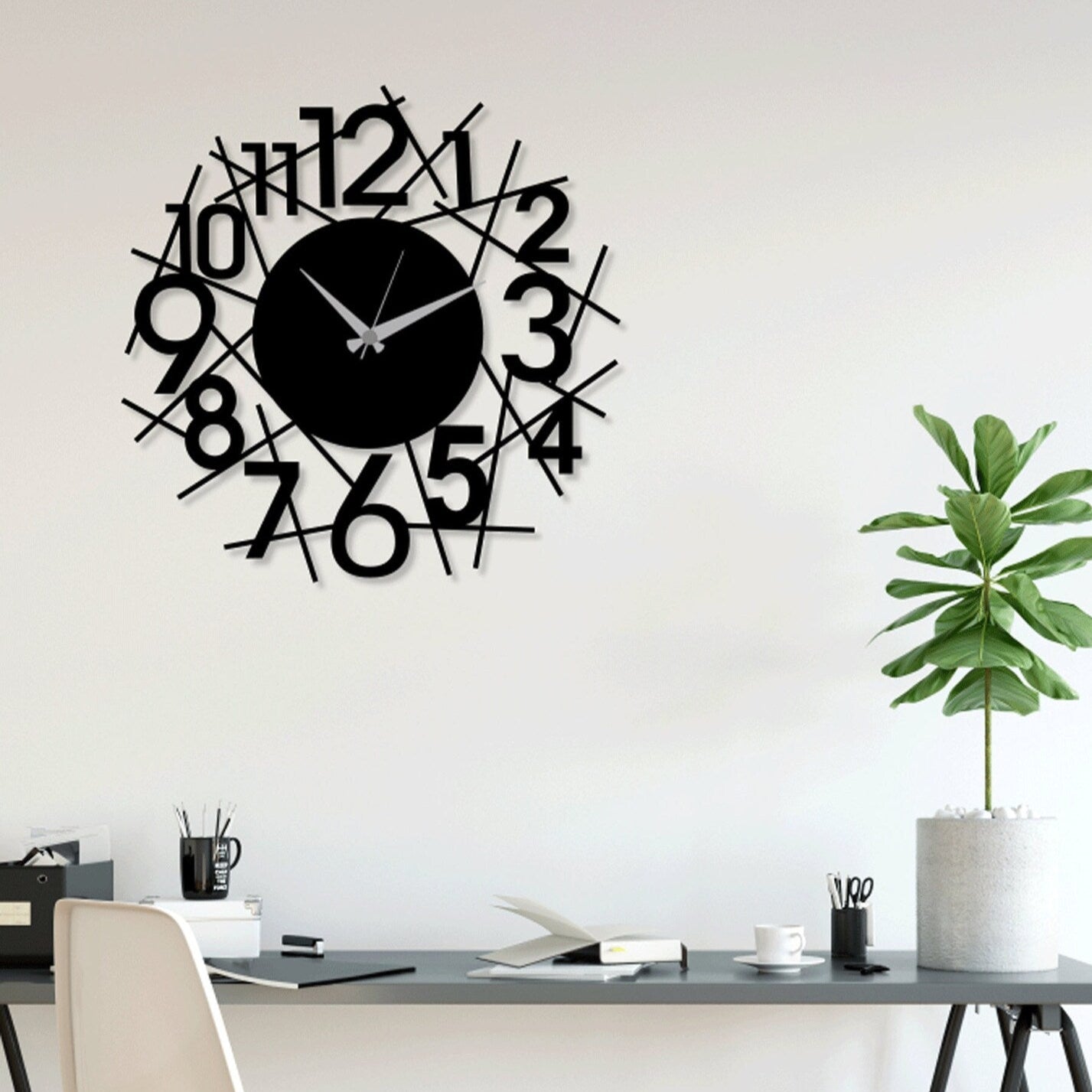 Minimal Wooden Wall Clock - Number Line