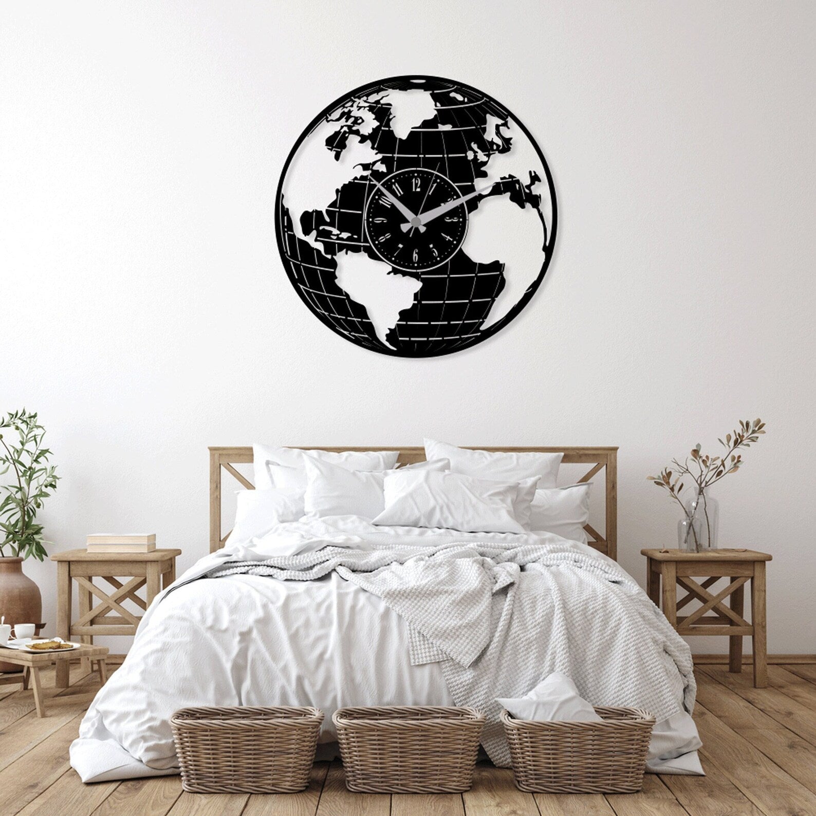 Minimal Wooden Wall Clock - Globe