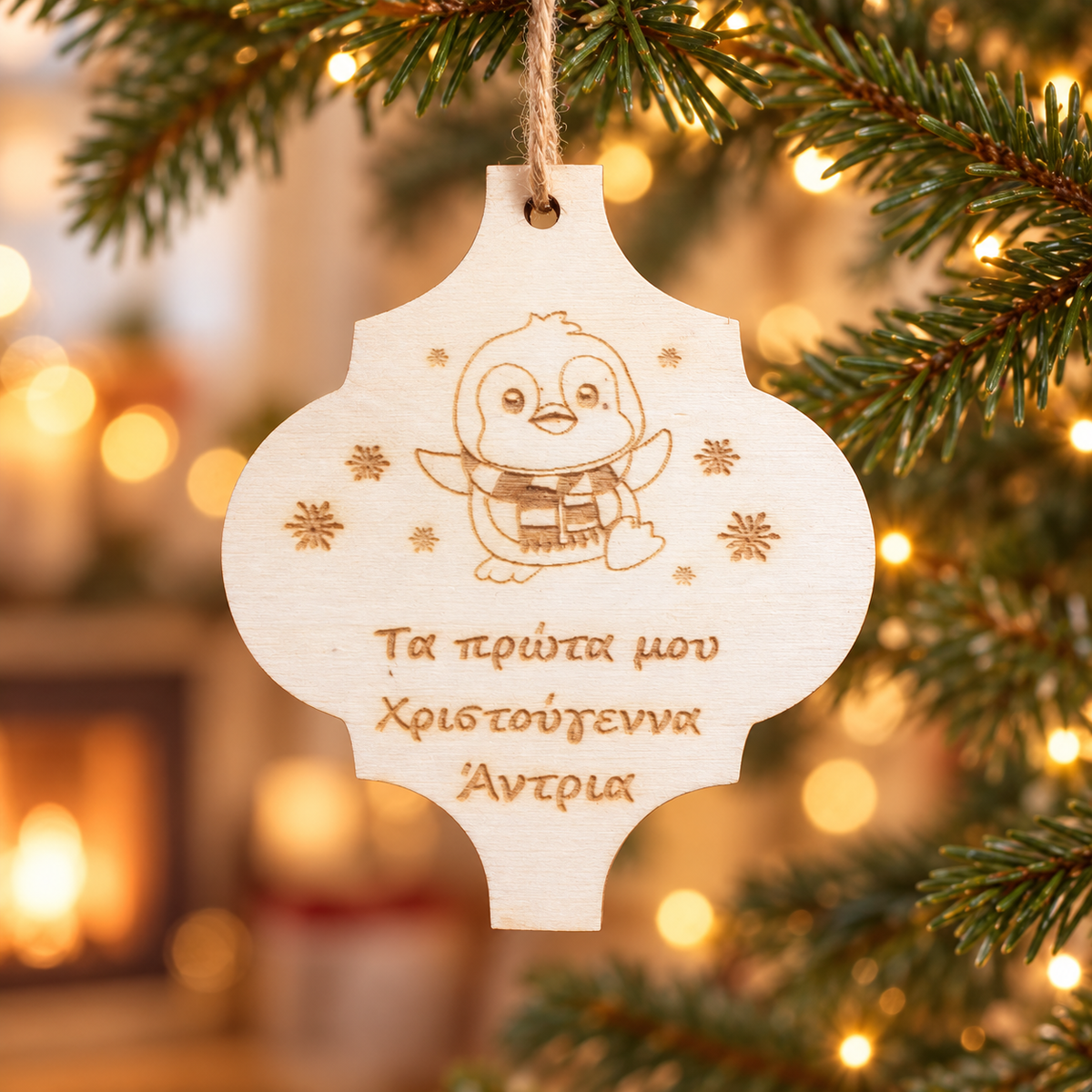 Wooden Christmas Ornaments with Name No.4 in a warm Christmas setting