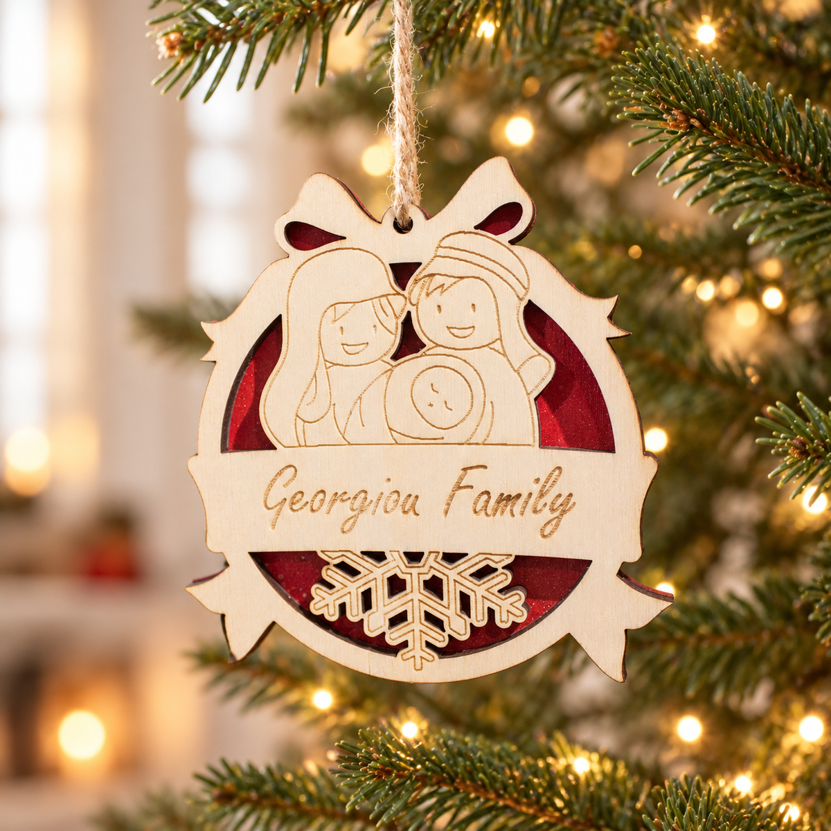 Wooden Christmas Ornaments with Name No.2 in a warm Christmas setting