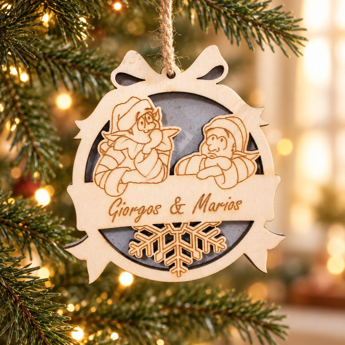 Wooden Christmas Ornaments with Name No.3 in a warm Christmas setting