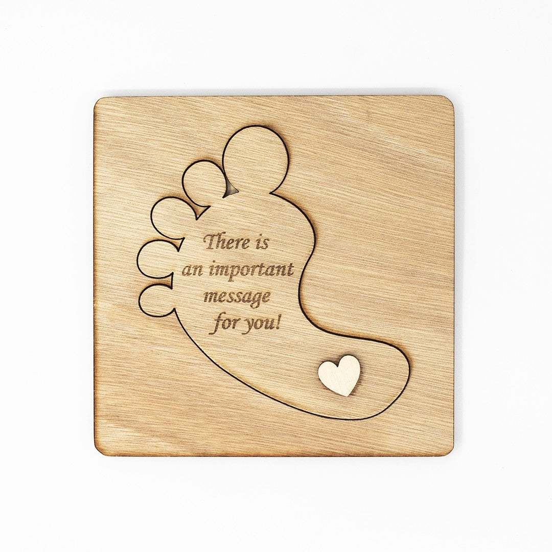 Wooderland wooden keepsake box with engraved footprint design and heart detail for godparents gift