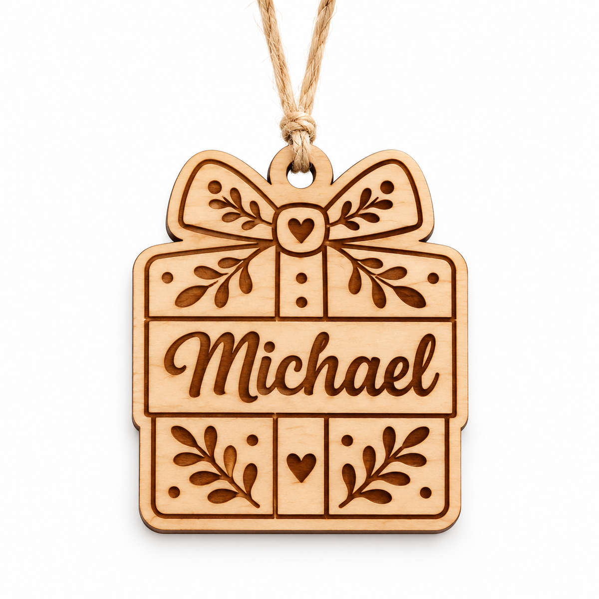 Personalised wooden gift box Christmas gift tag ornament