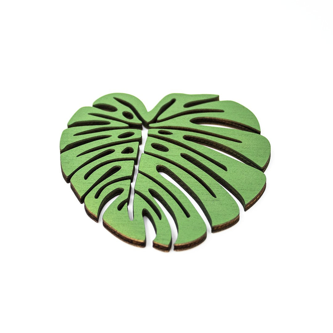 Wooderland green monstera leaf shaped plywood drink coaster for table protection