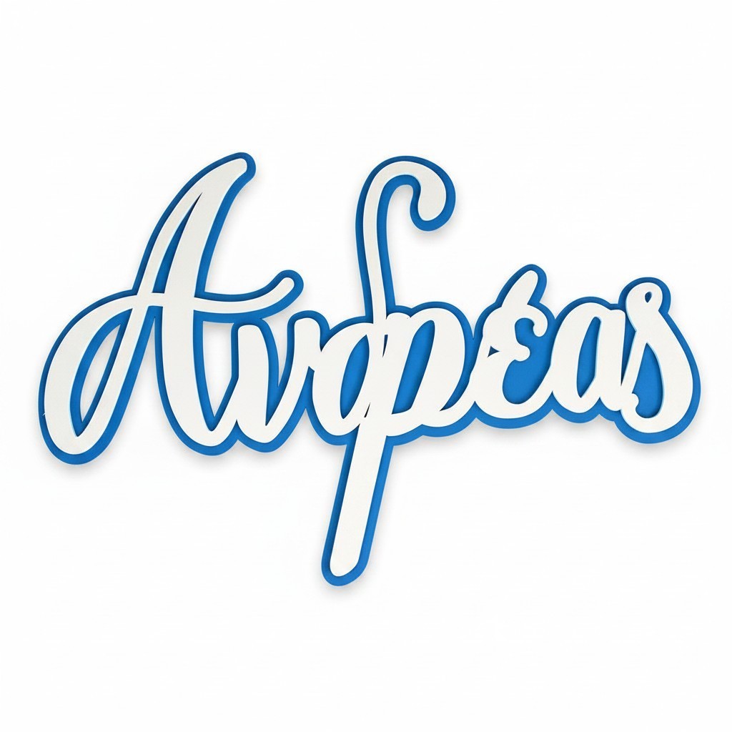 Wooderland custom layered wooden name sign in white and blue for nursery wall decor or christening backdrops.