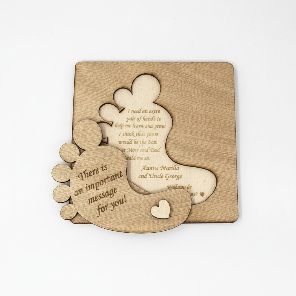 Wooderland personalized wooden keepsake box for godparents with engraved baby footprint design and custom message