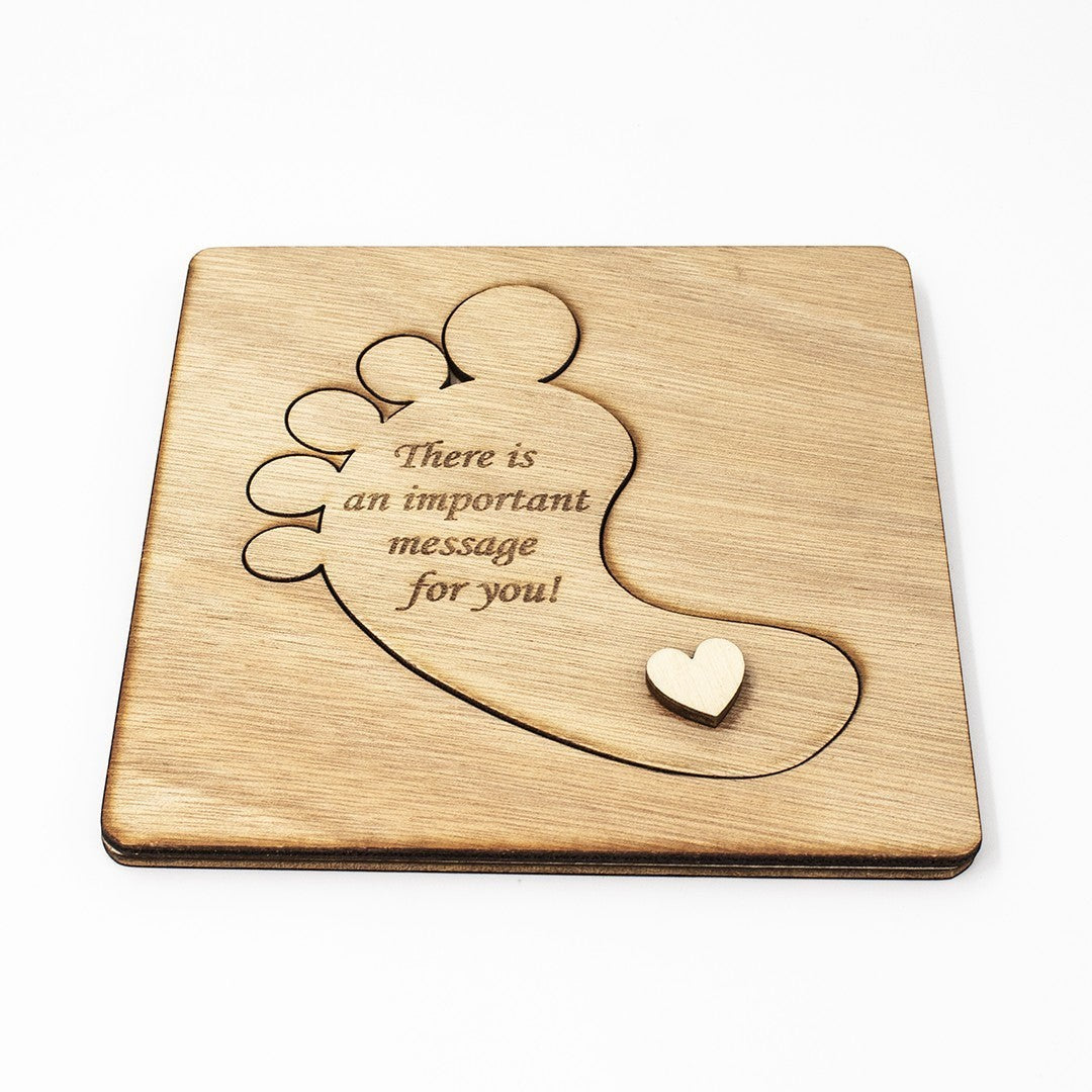 Wooderland personalized wooden keepsake box with engraved baby footprint design and heart detail for godparents