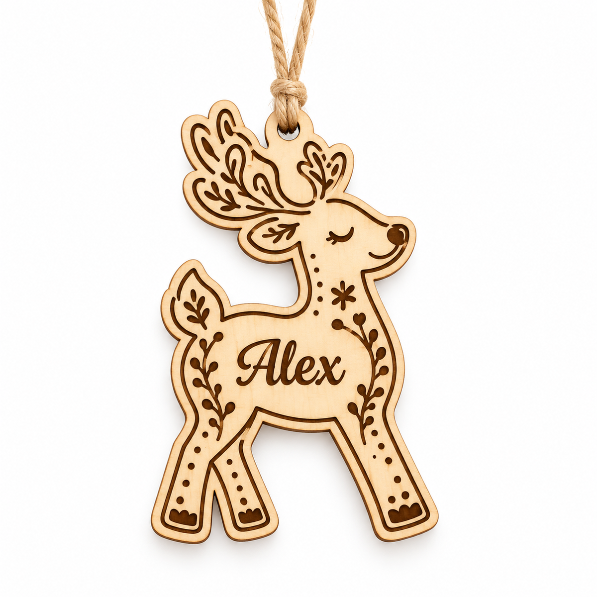 Personalised wooden reindeer Christmas gift tag ornament