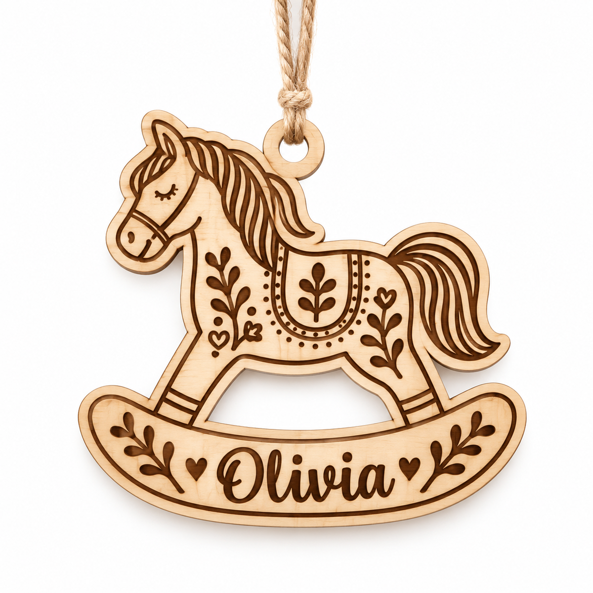 Personalised wooden rocking horse Christmas gift tag ornament