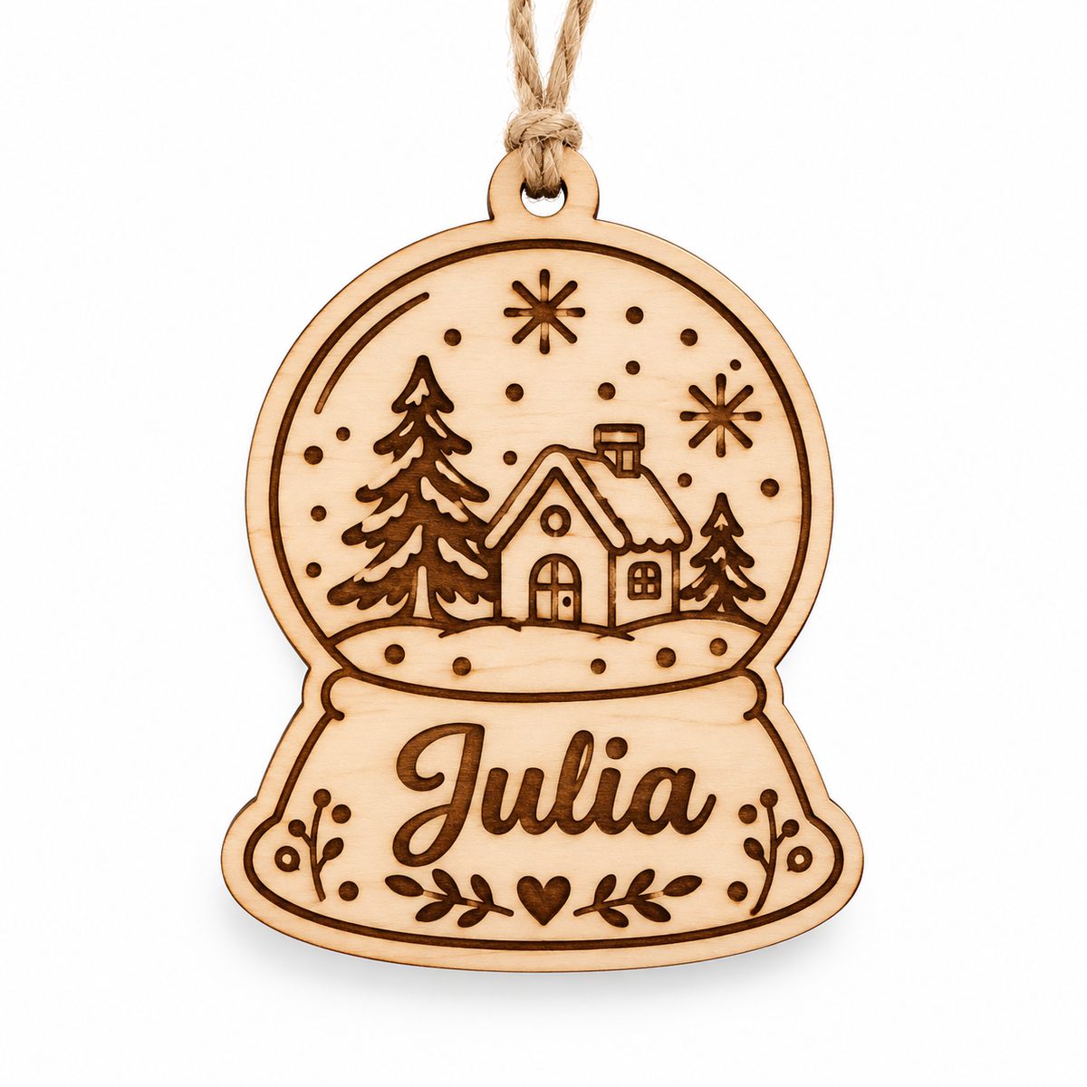 Personalised wooden snow globe Christmas gift tag ornament