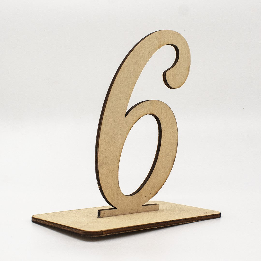 Wooderland rustic wooden table number six with a 16cm height, perfect for wedding or event decor.