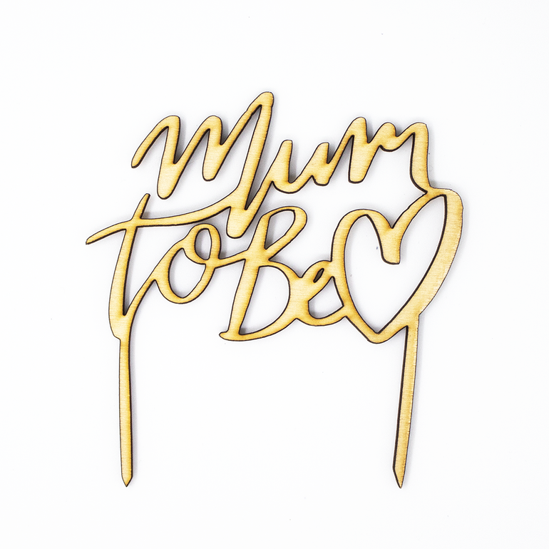 Beautifully crafted wooden cake topper for baby showers, featuring the phrase 'mum to be' in elegant lettering. Made from high-quality wood, this topper adds a rustic touch to any cake and serves as a cherished keepsake for years to come.