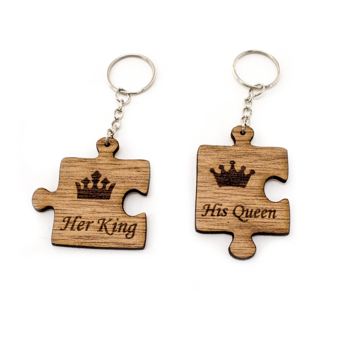 King & Queen Wooden Keyrings | His Queen/Her King Keychains | Couples Keyring Set - Wooderland